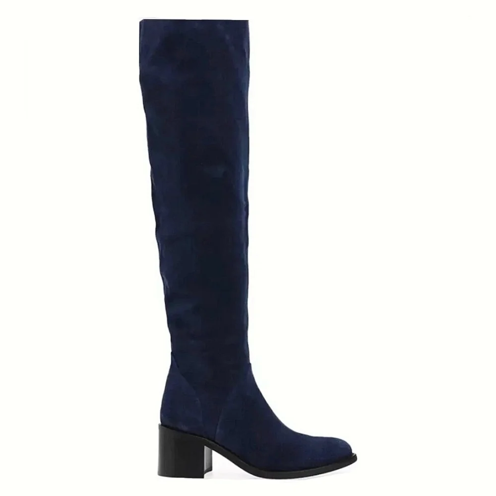 Jeffrey Campbell Ryding Over The Knee Riding Boots US 8.5 Navy Blue Suede OTK